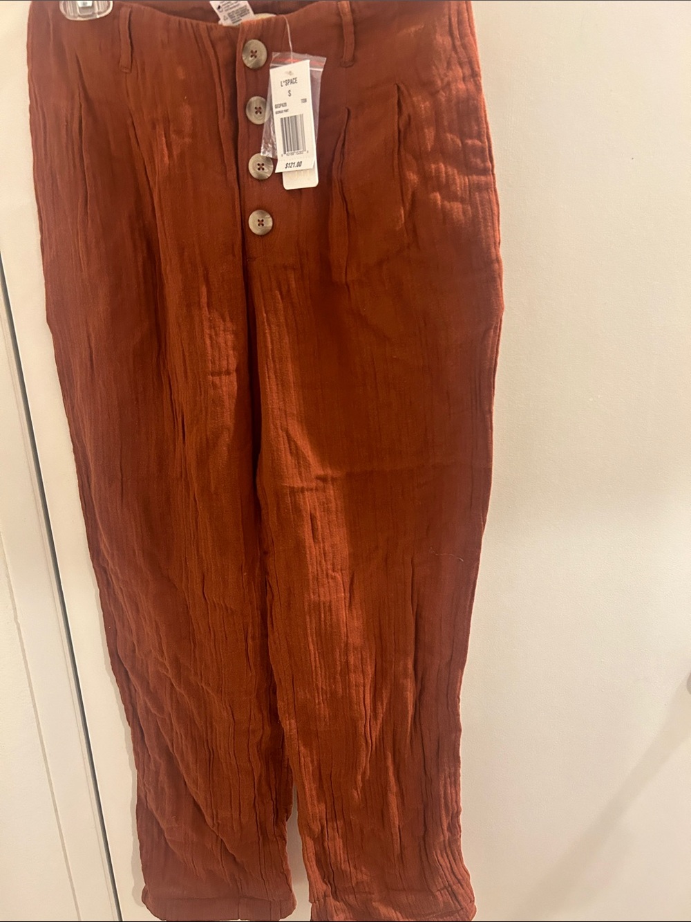 l*space Rust Button-Front Linen-Blend Women's Pants